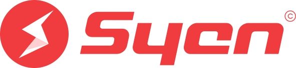 Syen cég logója piros színnel egyedi betűtípussal.